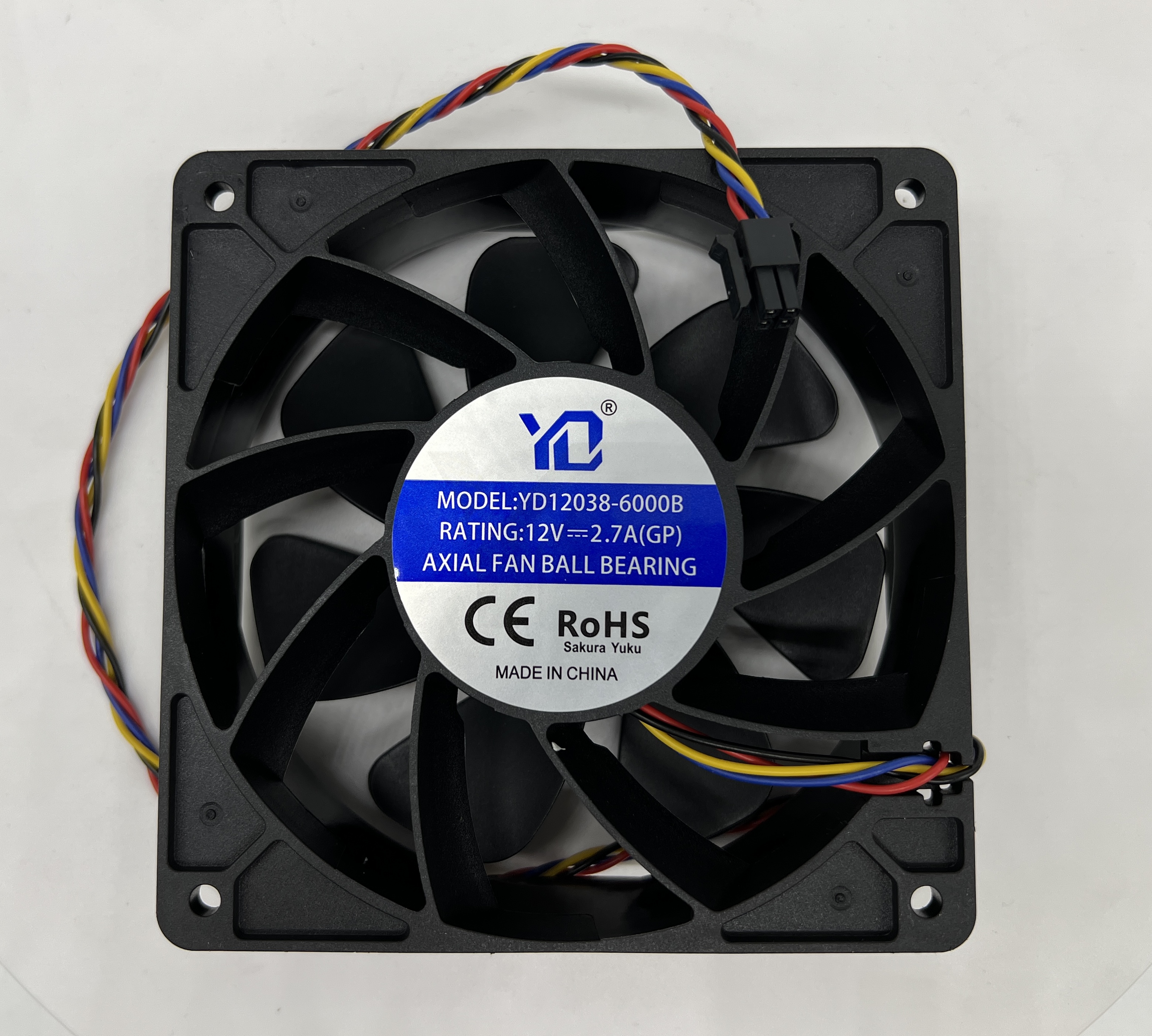 Кулер 120×120×38 мм, 6000 об., 12 В, 2,7 А, 4 pin (квадрат), YD12038-6000B Aixin A1