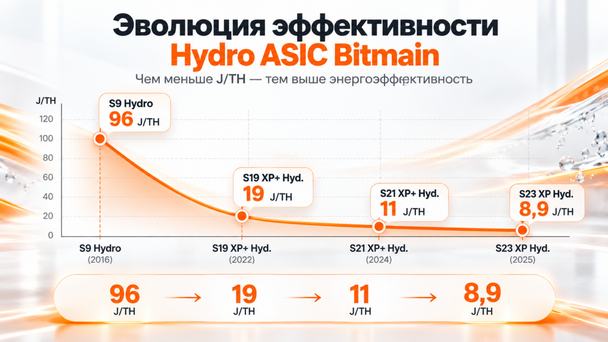 Эволюция энергоэффективности Hydro ASIC Bitmain от S9 до S23